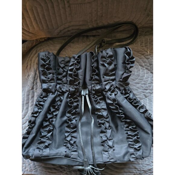 Banana Republic Black Nylon Ruffle Tote Cinch Bag - Picture 2 of 5
